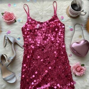 SHEIN Vibrant Pink Bachelorette Sequin Dress